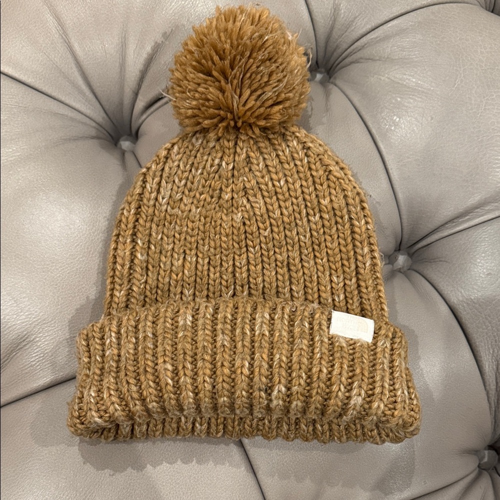 THE NORTH FACE Cozy Brown Knit Pom-Pom Beanie